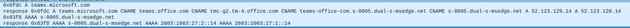 Wireshark capture showing separate A and AAAA queries for teams.microsoft.com