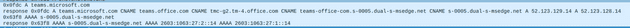 Wireshark capture showing separate A and AAAA queries for teams.microsoft.com