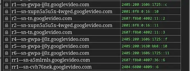 YouTube domains as seen in IPvFoo